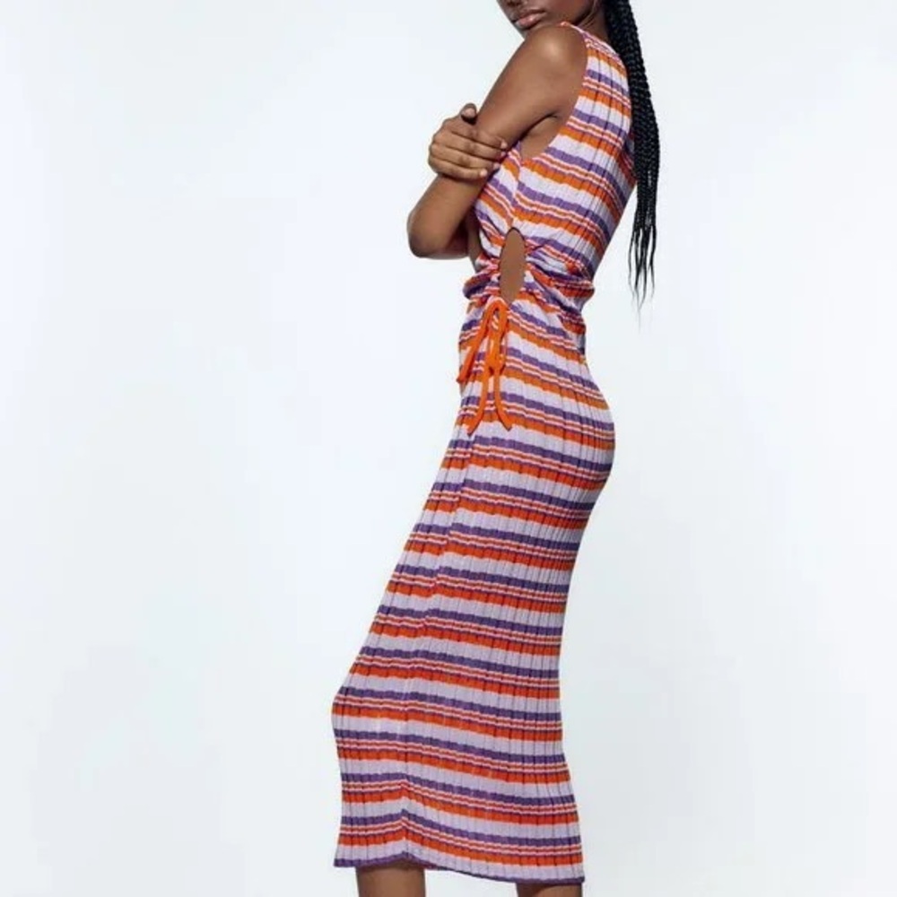 Zara Orange and Purple Striped Knit dress